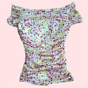 Y2K No appt necessary Floral Mesh Off-Shoulder Women's ruched Top